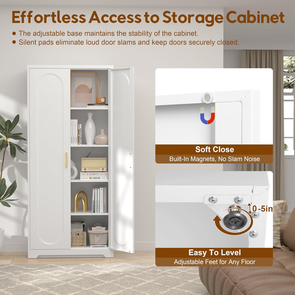 UNICOLY 71" Tall Storage Cabinet, Metal Kitchen Pantry Storage Cabinets | Pantry Cabinet with Doors and 4 Shelves，White Cabinets for Laundry Room, Living Room, Dinning Room, Assembly Required