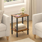 TUTOTAK End Table with Charging Station, Side Table with USB Ports and Outlets, Nightstand, 2-Tier Storage Shelf, Sofa Table for Small Space TB01BB040