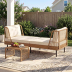 HAPPYGRILL Outdoor Wicker Daybed, Rattan Patio Couch Sofa Bed with Armrests, Cushions & Pillows, Boho 2-Seater Lounge for Porch, Backyard, Garden, Poolside (1)