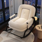 Oversized Rocking Chair with Cushion, Modern Accent Rocking Chair with Armrests, Recliner Chair with Footrest, Backrest with Five-Position Adjustment for Bedroom Living Room(Off-White)