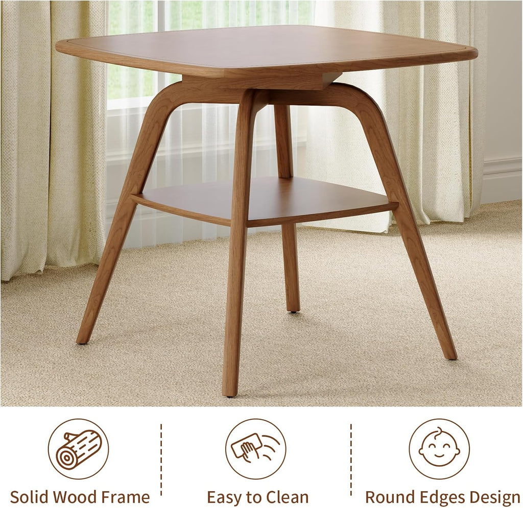 29.5" Square Dining Table for Small Spaces-Solid Wood Frame with Scratch-Resistant Veneer Top, Modern Compact Dinner Table with Storage Shelf for Kitchen, Apartment (Natural)