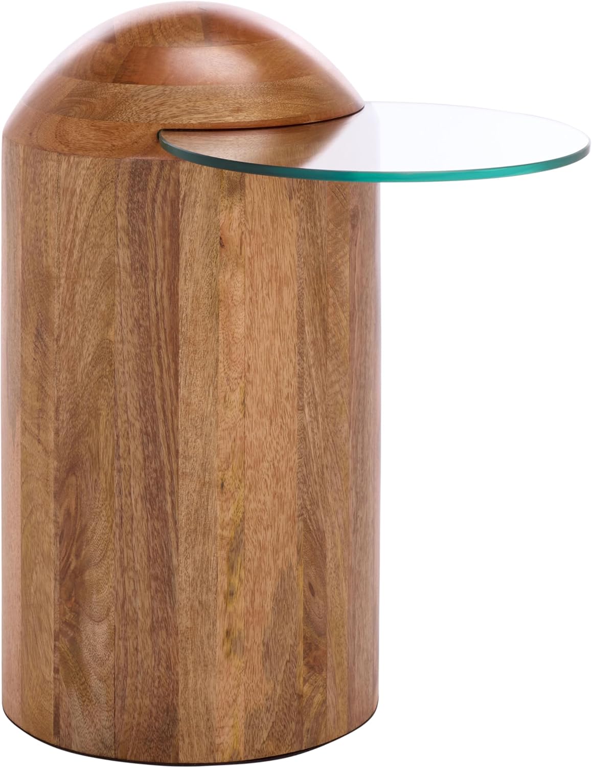 SAFAVIEH Home Collection - Cuban Accent Table with Round Clear Glass Top & Walnut Brown Solid Wood Dome Base, Fully Assembled (ACC3226A)