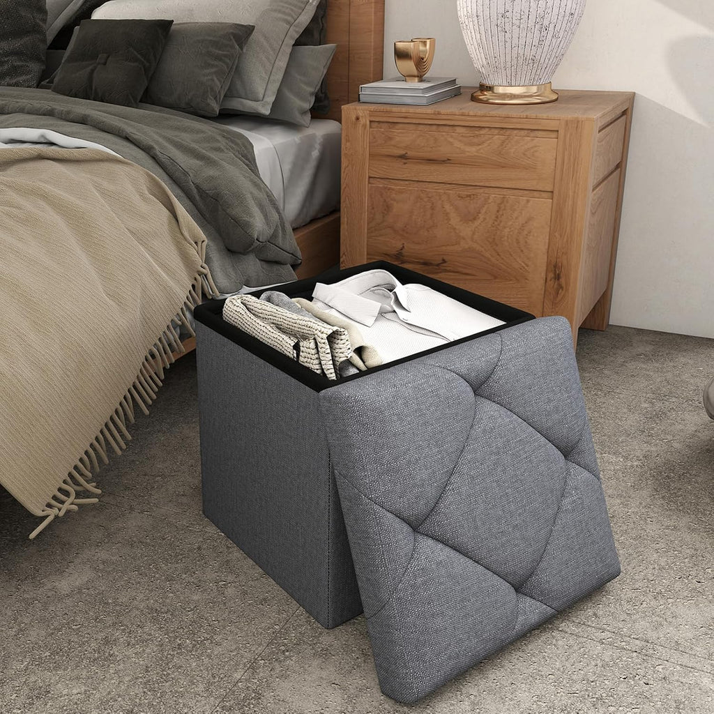 Storage Ottoman Footrest Stool Small Ottoman with Storage,35 Inches Foldable Ottomans Foot Rest Footstool Bench Ottoman with Storage Bench for Living Room Bedroom Dark Grey（15Wx15Dx15H