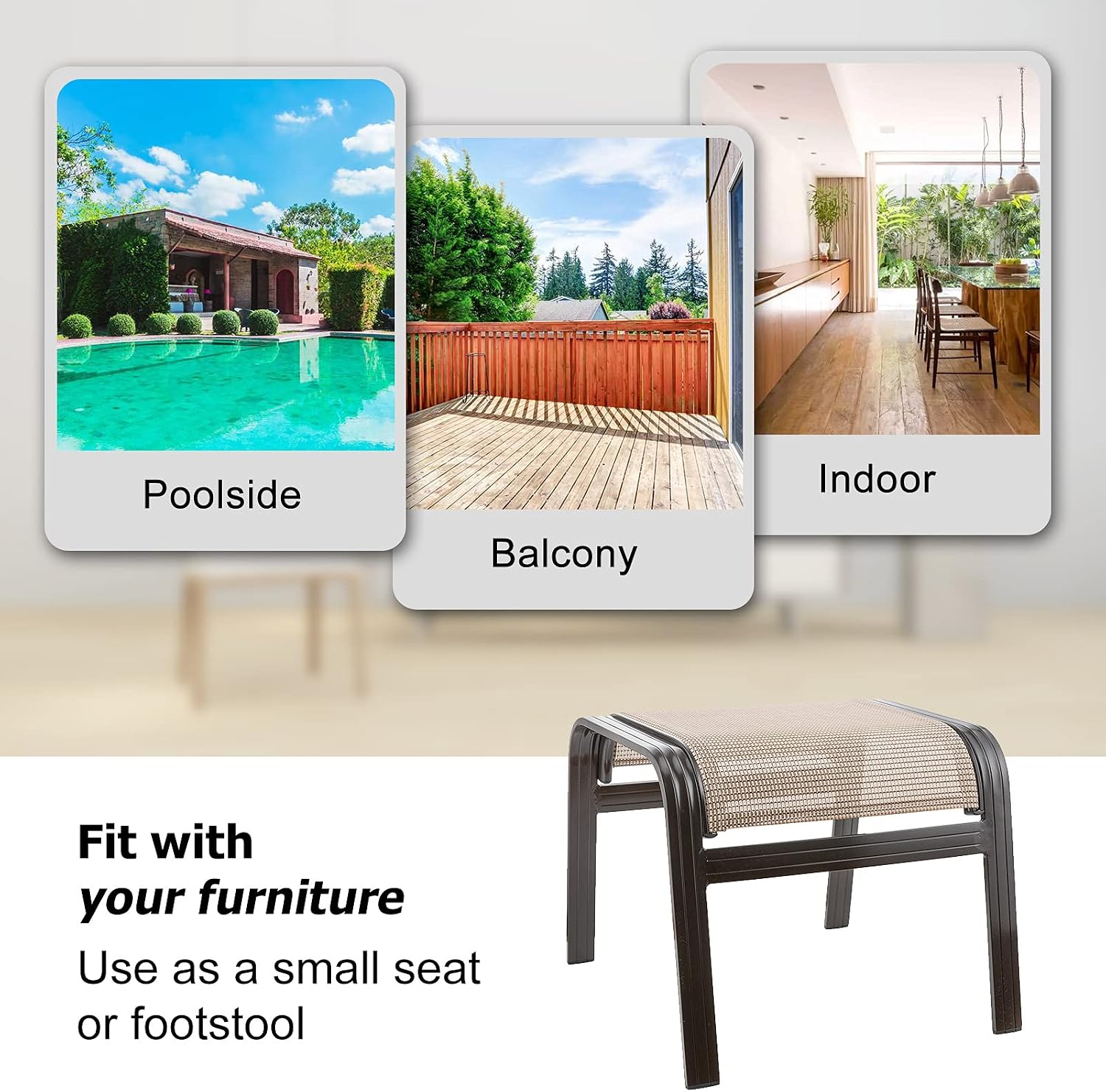 Outdoor Patio Footstools Aluminum Outdoor Ottomans Footrest Small Seating Wicker Furniture Patio Ottoman 2 Pieces Brown