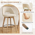 Zesthouse Swivel Bar Stools Set of 2, Wood Counter Height Chairs with Backs | 26" Wooden Bar Stools with Distressed Solid Wood Leg, Upholstered Linen Fabric Barstools, Vintage Kitchen Island Chair, Beige