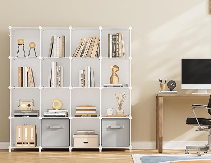 HOMIDEC Closet Organizers and Storage, 16 Cube Storage Organizer, Closet Organizer Bookshelf Cubes Shelves for Clothes, Bedroom, Kids Room, Bathroom, Wardrobe, Garment Racks, White