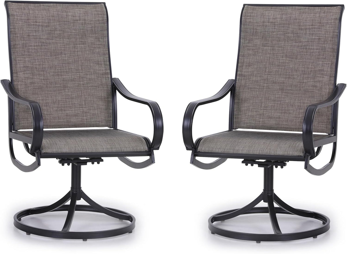 PHI VILLA Patio Swivel Dining Chairs Set of 2, Outdoor Metal Chair with Textilene Mesh Fabric, Patio Chair with Armrest, Black Frame for Patio Deck Garden