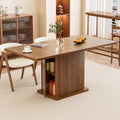 Extendable Kitchen Dining Table for 4-6, 47-65 Inch Rectangle Dining Room Table with 2 Doors, Large Storage, Mid Century Modern Dinner Furniture, Living Room, Space Saving, Square, Fluted, Walnut