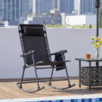 Yaheetech 26in Rocking Chair Outdoor Zero Gravity Folding Chairs Rocking Chairs Foldable Outdoor Reclining Lounge Chair for Outside Lawn with Cupholder/Pillow Ergonomic Design for Rest, Black