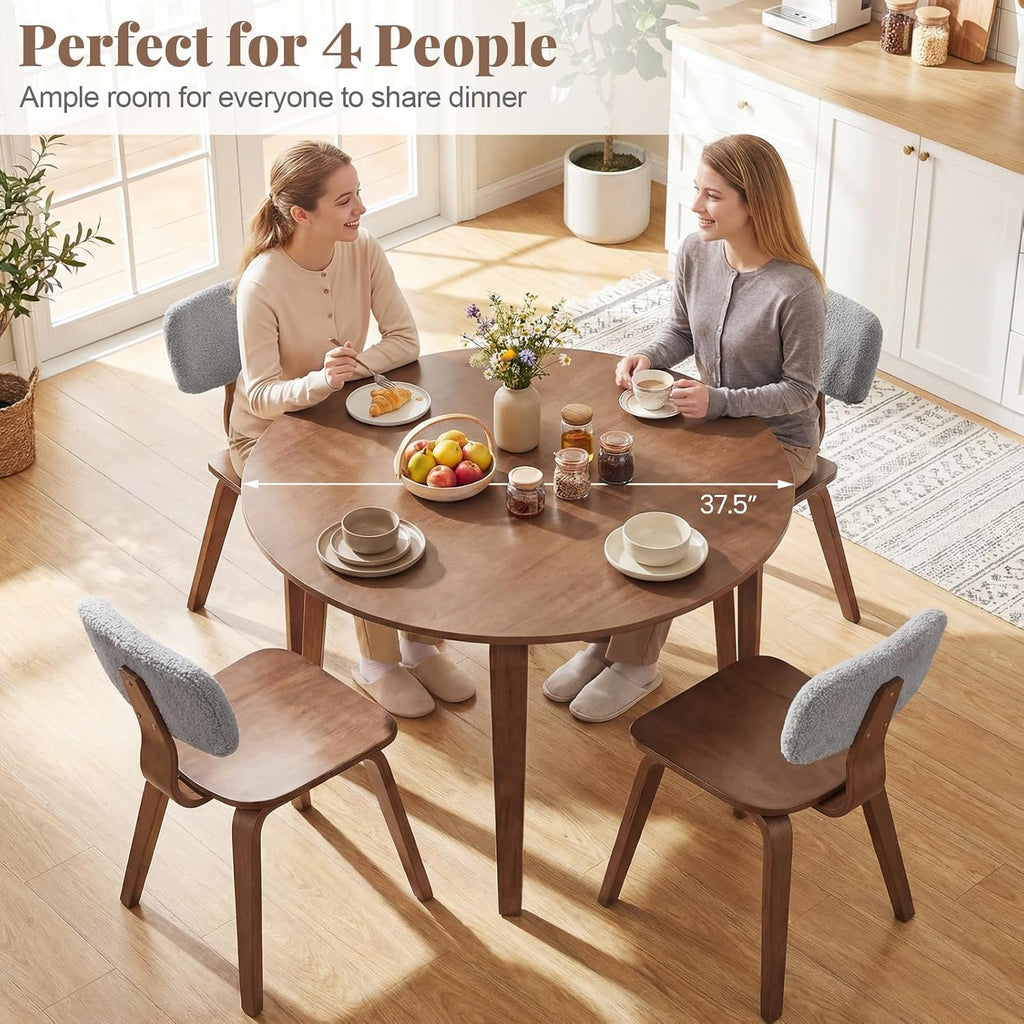 Giantex 37.5" Round Dining Table for 4, Wooden Kitchen Table with Solid Rubber Wood Legs, Circle Dinner Table for Dinette, Living Room, Dorm, Home Office (Walnut)