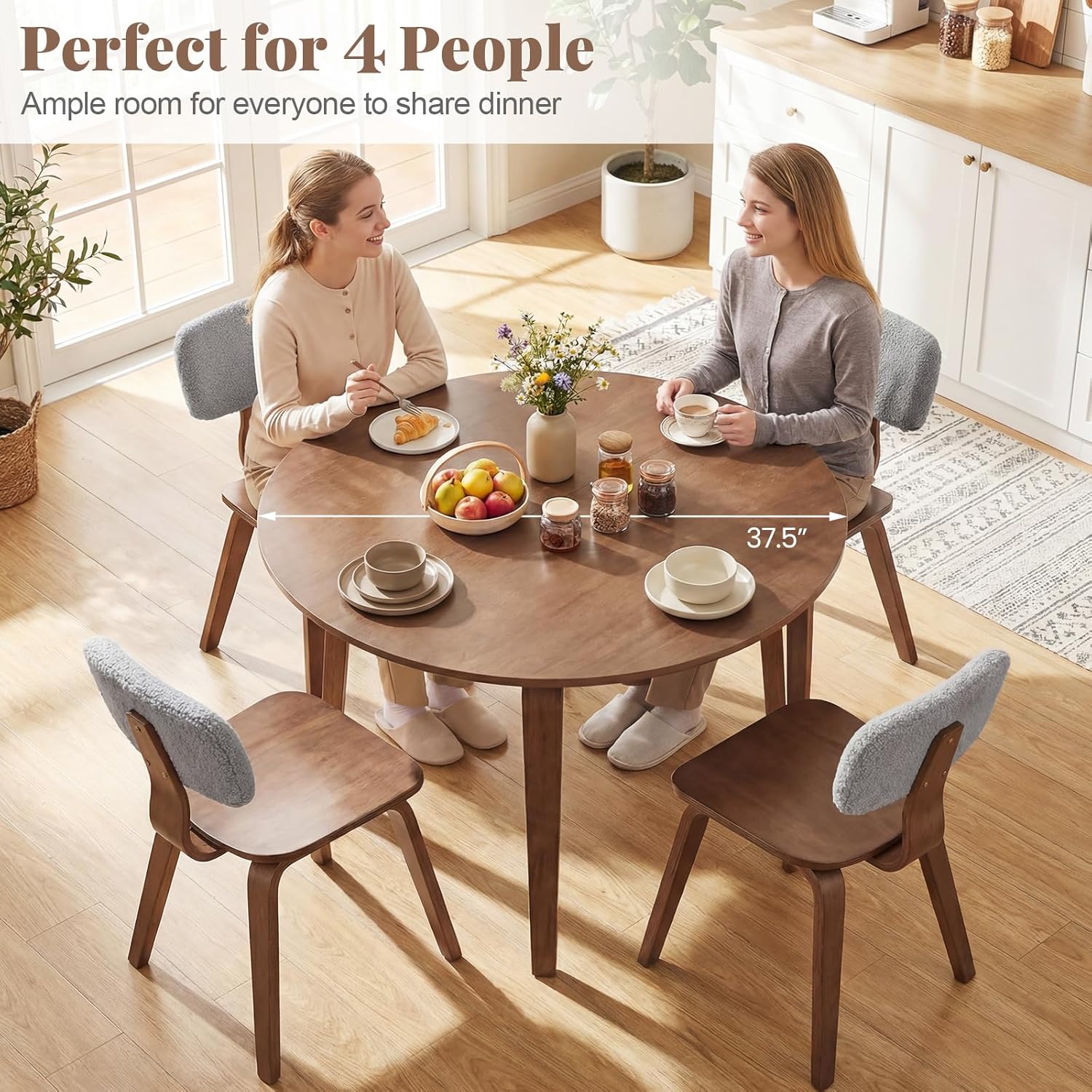 Giantex 37.5" Round Dining Table for 4, Wooden Kitchen Table with Solid Rubber Wood Legs, Circle Dinner Table for Dinette, Living Room, Dorm, Home Office (Walnut)