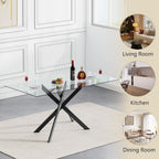 HomVent 7 Piece Rectangular Glass Dining Table Set, Tempered Glass Dinner Table Set for 6 Kitchen Table Set with 6 Velvet Upholstered Chairs for Kitchen Dining Room