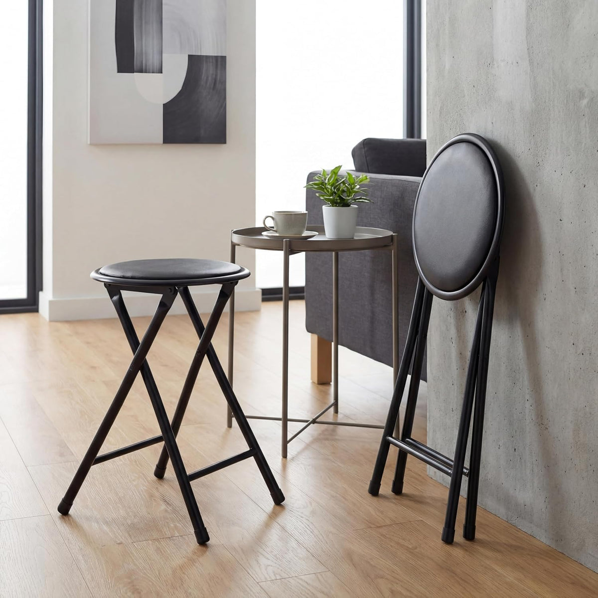 LeTinn 1-Pack Folding Bar Stools, 18-Inch Heavy-Duty Stools with Padded Seats - 225lb Capacity, Steel Frame & PVC Cover for Kitchen, Dorm, Game Room, Portable Indoor Stools (Black)