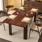 Miereirl 59"–77" Extendable Farmhouse Dining Table for 6–8, Space-Saving Rectangular Kitchen Table with Easy Pull-Out Extension for Family Meals, Work & Everyday Use (Walnut)
