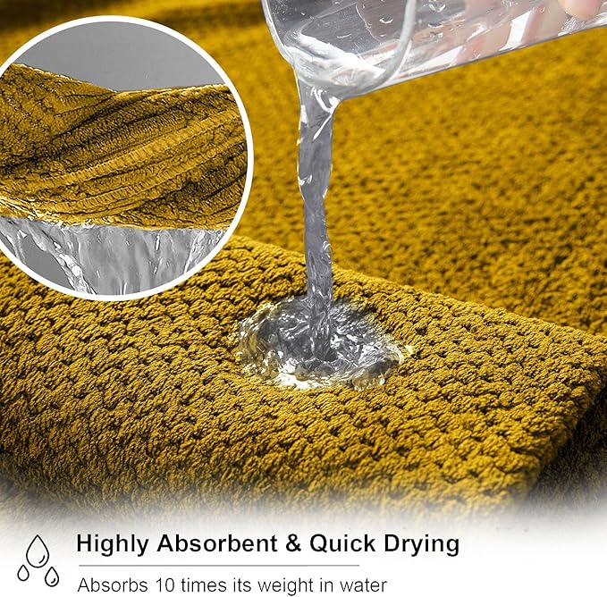 8 Piece Large Yellow Family Bath Towel Set-2 Oversized Bath Towel Sheets,2 Hand Towels,4 Washcloths-600GSM Soft Highly Absorbent Quick Dry Beach Chair Towels Woven Towels for Bathroom Hotel and Spa