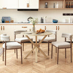 Giantex 36" Round Dining Table for 4, Farmhouse Kitchen Table with Rubber Wood Legs, Adjustable Foot Pads, Dining Room Tables for Dinette, Small Space, Dinner, Living Room, Restaurant, Oak