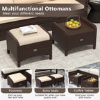 RELAX4LIFE Wicker Outdoor Ottomans for Patio - Set of 2 Rattan Footstools w/Removable Cushions, Multipurpose Outside Foot Rest, Side Table & Additional Seating for Porch Garden Backyard (Beige)