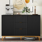 Fluted Sideboard Buffet Cabinet, Modern 47" Buffet Table with Storage, 2 Doors 3 Drawers and Adjustable Shelf, Coffee Bar Cabinet Credenza for Kitchen, Dining Room, Living Room, Black
