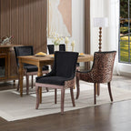 LKTART Upholstered Dining Chairs Set of 2, Solid Wood Kitchen Dining Room Chairs with Thicken Padded and Nailhead Trim for Home Kitchen Bedroom Black and Leopard