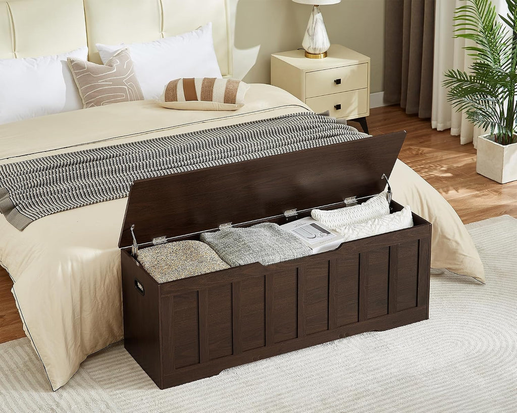VANKILEY 51.2" Storage Chest Extra Large,Wooden Storage Bench,Espresso | Chest with 2 Safety Hinges, 51.2*15.7*19.1inches, Wooden Trunk for Bedroom, Livingroom,Entryway,Easy Assembly.