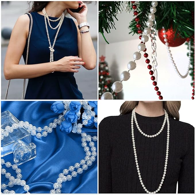 Craft String Pearls 10MM Pearl Bead, 33 Feet White Faux Pearl Garland Spool Roll Strand Wedding Party Decoration, Christmas Tree Decorations