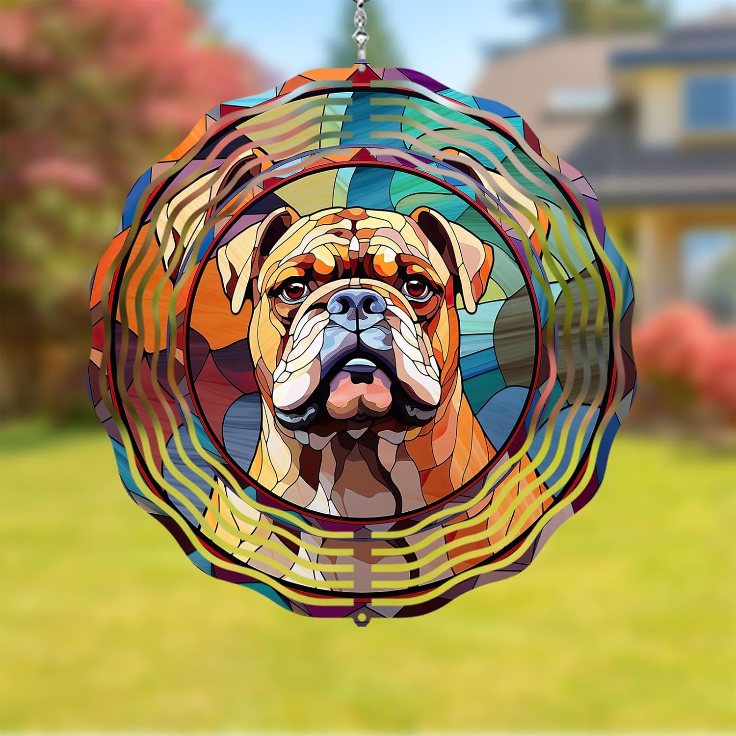 Bulldog Dog Wind Spinners Outdoor Dog Memorial Gifts, 3D Metal Kinetic Hanging Garden Wind Spinner, Spinner Decor, Wind Sculptures for Outdoor & Indoor, Window, Yard Decor (Bulldog 2)