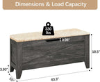 VECELO 43.3" Storage Bench with Handwoven Wicker Cushion, Lift Top Shoe Bench with Safety Hinges, Ideal for Entryway, Bedroom, Living Room, Gray