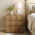 LITTLE TREE End Table with 3 Drawers, Fluted Nightstand, Farmhouse Bedside Table, Wood Nightstand, Small Bedroom Dresser, Rustic Wood End Table with Storage for Living Room, Bedroom, Closet, Natural