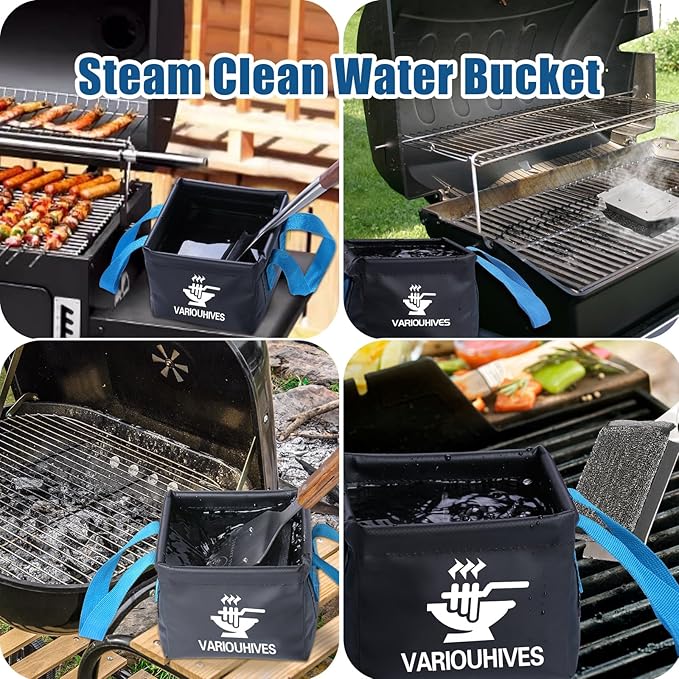 Collapsible Water Bucket for Grill Brush Heads, Durable Dunk Tank for Stainless-Steel Grates and Steam Grills,Ideal Gift for Dads(Bucket Only, No Brush Included)