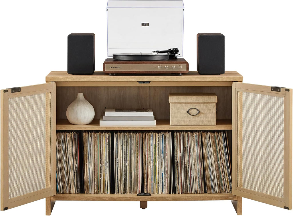 Crosley Furniture Kenji Record Player Cabinet with Vinyl Storage, Media Stand, Modern Home Organizer, Ash