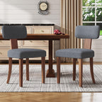 LUXOAK Mid Century Modern Dining Chairs Set of 2, Linen Upholstered Kitchen Chairs with Curved Backrest & Adjustable Legs for Living Room/Bedroom/Lounge, Easy to Install, Grey Linen