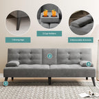 64" Futon Sofa Bed, Convertible Loveseat with 2 Cup Holders, Small Couch with 3 Adjustable Angles & Armrests, Sleeper Sofa for Small Space, Dark Grey