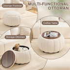 30 Inch Round Storage Ottoman Coffee Table for Living Room, Bedroom | Teddy Fabric , Anti-Slip Lid, ottoman foot rest, Pumpkin Shape