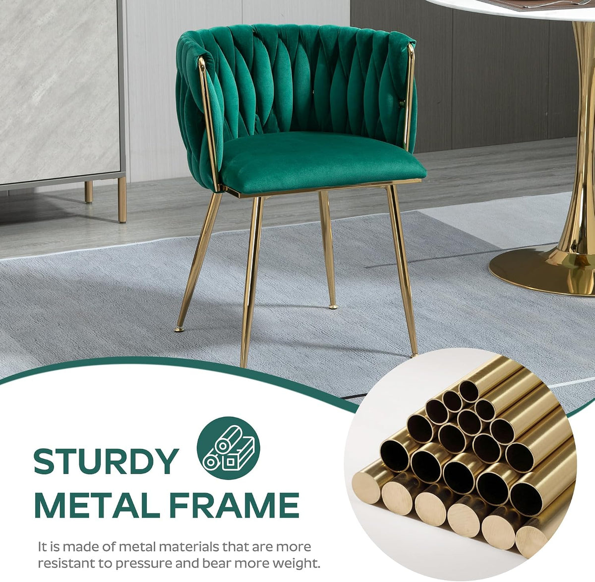 Baysitone 63" Modern Glass Dining Table with 4 Green Velvet Dining Chairs, Gold Metal Legs - Stylish 5-Piece Dining Set for Home