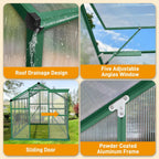 VINGLI Greenhouse, 6x10 FT Heavy Duty Polycarbonate Greenhouse with 5 Roof Vents, Aluminum Frame, Sliding Doors, Green