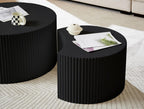 JUSTONE Nesting Coffee Table Set of 2, Modern Matte Black Round Drum Side Tables - Space-Saving End Tables for Living Room, Apartment, Bedroom (Black)