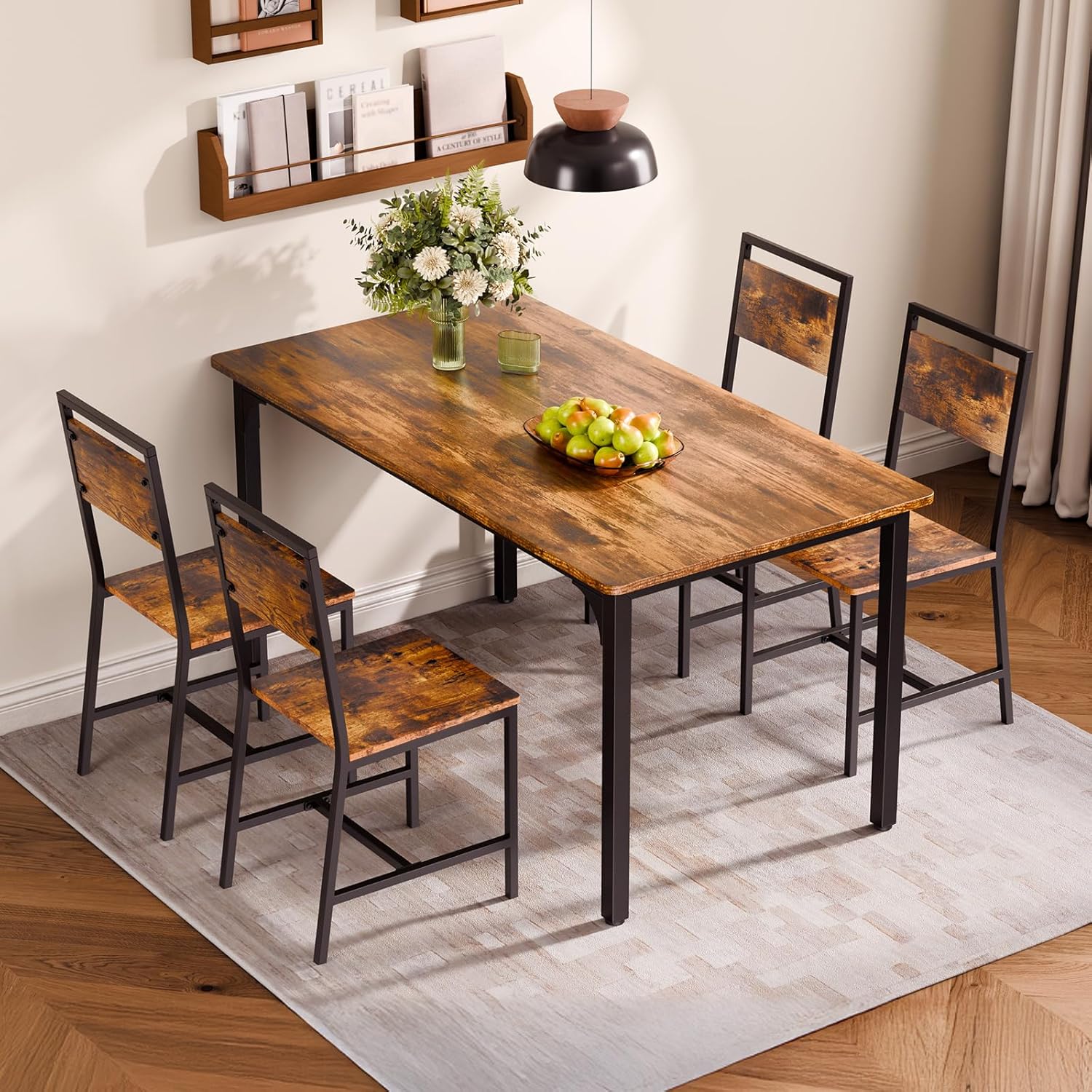 VEVOR Dining Chairs Set of 2, Wooden Chairs with Metal Frame and Backrest, Easy to Assemble Leather Side Chair, Modern Farmhouse Walnut Chair for Kitchen Living Room, Rustic Brown and Black