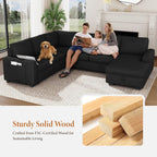 Vesgantti 113.6" Modular Sectional Sofa with Pull Out Bed, 7 Seater, Black