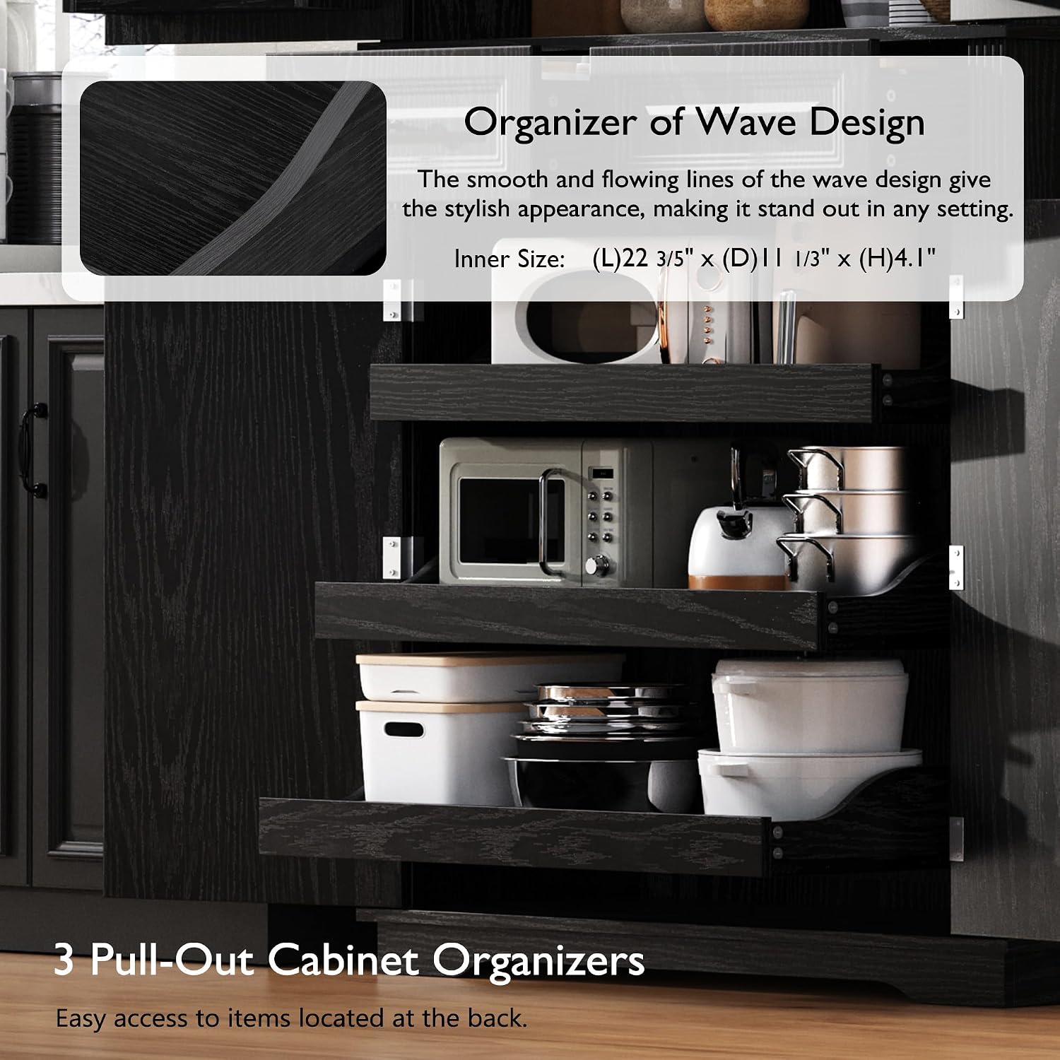 71" Tall Kitchen Pantry Cabinet, Freestanding Storage Cabinet with 3 Pull-Out Cabinet Organizers 6 Door Storage Shelves 2 Drawers, Farmhouse Embossed Texture Cupboard for Kitchen, Black