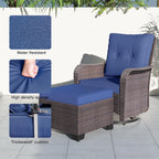 Kullavik 5 Pieces Outdoor Swivel Chairs Set,Patio Wicker Rocker Chairs with 4" Thick Cushions,Side Table and Ottomans,Patio Conversation Furniture Set for Patio Porch Deck Backyard,NavyBlue