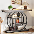 Tribesigns 41.3" Console Table, Industrial 4-Tier Sofa Table Entryway Table with Circle Base, Narrow Wood Accent Tables with Storage Shelves for Living Room, Hallway, Foyer, Gray | Industrial
