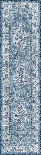 Unique Loom Outdoor Traditional Collection Area Rug - Valeria (2' x 7' 10" Runner, Blue/ Ivory)