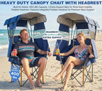 Bolosy Oversized Camping Chair with Canopy Beach Chair with Sun Shade | Folding Lawn Chair with Shade, Portable Canopy Chair for Camping, Beach, Picnics, Fishing, Sports, Support 400lbs, Blue