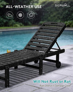 SERWALL HDPE Outdoor Chaise Lounge Set of 2 with Cup Holder & Wheels, Black | Weather-resistant chaise lounge resists fading, with 5-level adjustable back, cup holder and wheels.