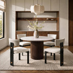 42 Inch Round Dining Table for 4, Modern White Marble Table with Fluted Solid Wood Base for Kitchen, Dining Room and Apartment