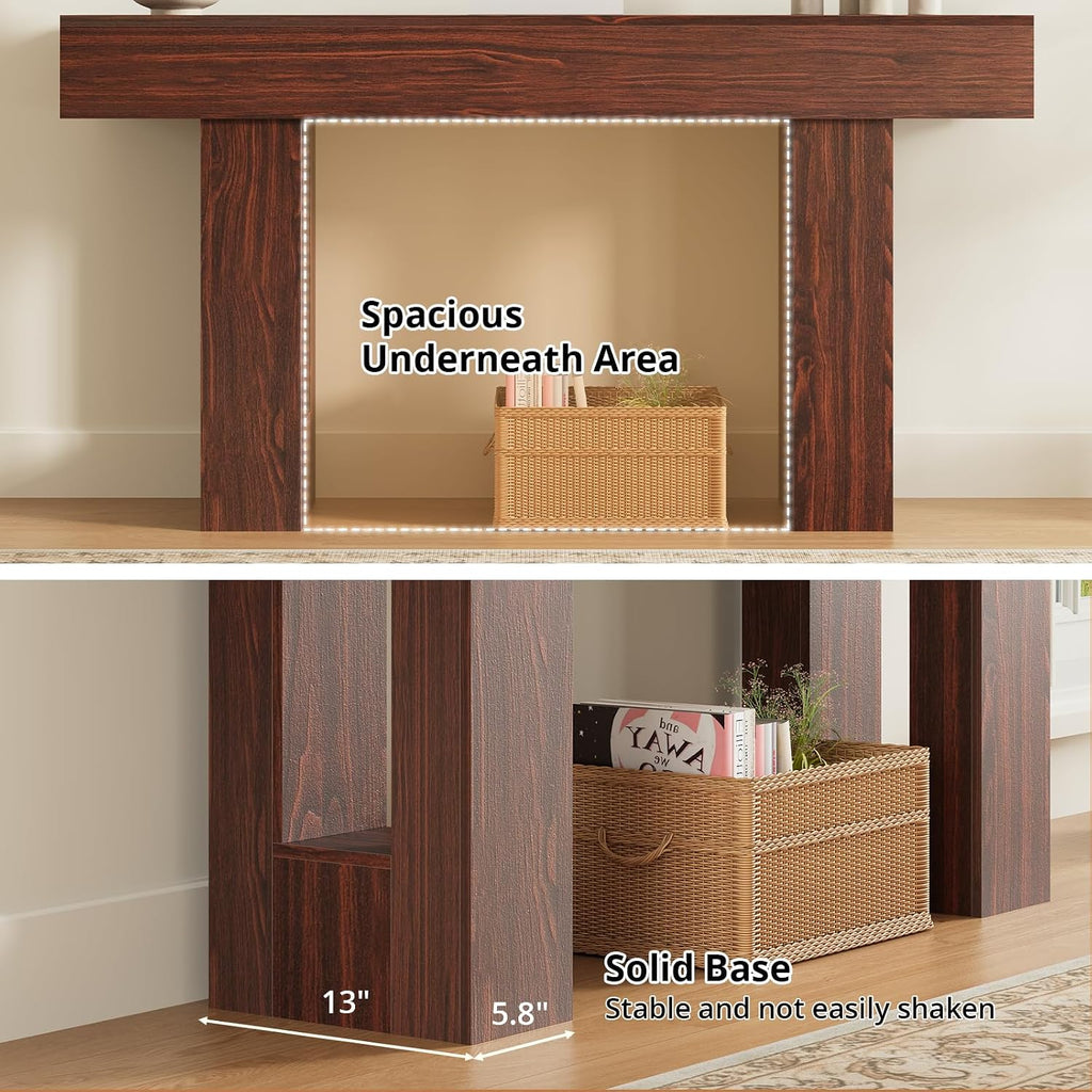 Airynee 63 Inches Long Console Table for Entryway with Drawers, Wooden Sofa Table Behind Couch, Industrial Entry Table for Living Room, Foyer, Hallway, Walnut
