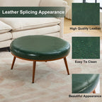 Round Ottoman, Large Faux Leather Footstool and Coffee Table, Cushioned Backless Chair for Living Room & Bedroom, Padded Seat Footrest, (Green)