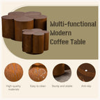 Modern Nesting Coffee Tables Woody Grooved Tea Table Space Saving Center End Side Tables for Living Room Apartment Office Library Cafe Walnut