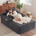 65" Oversized Chaise Lounge Chair Indoor, Chaise Lounge Chair with Cup Holders Side Pockets 3 Pillows, Cloud Corduroy Chaise Sofa Bed Sleeper Couches for Living Room No Assembly Require,Grey