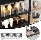 Small Shoe Storage Bench with PU Leather Seat Cushion, 3-Tier Freestanding Shoe Rack Organizer for Entryway, Heavy-Duty Metal Mesh Shelves, Supports Up to 300 lbs, Black (15.7"x11.4"x17.5")